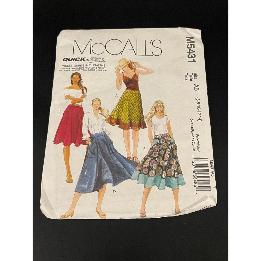 00219 - McCall's M5431 Skirts Sewing Misses A5 (6-8-10-12-14) Easy‎ 2 Lengths